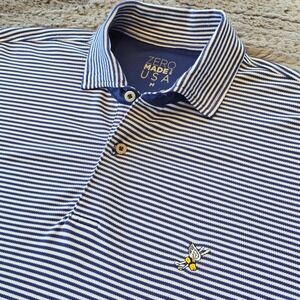 Zero Restriction Made in USA Mens Blue White Striped Golf Polo Shirt Medium Bee